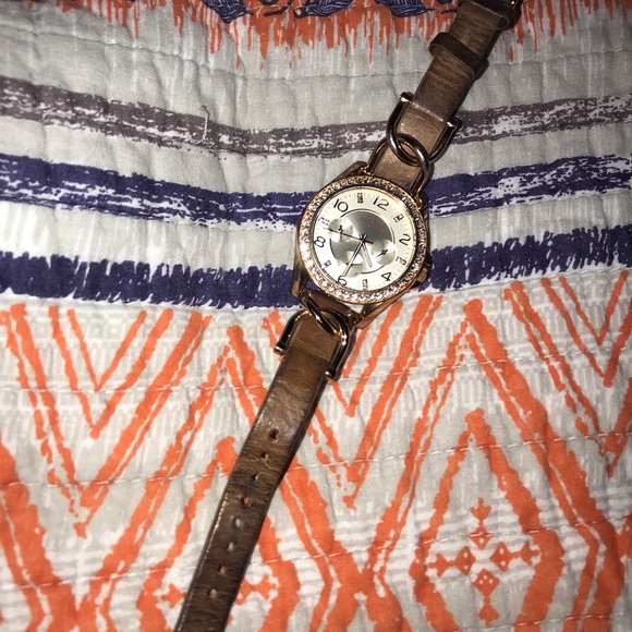 RILEY MULTIFUNCTION ROSE-TONE & SAND LEATHER WATCH - Picture 2 of 8